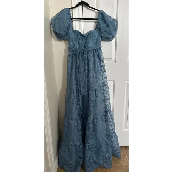 open lace back dress Aubrie Organza Maxi Dress
